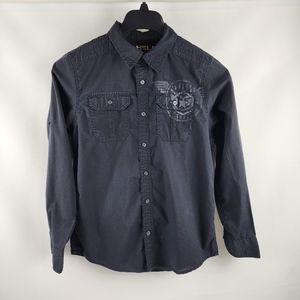 Helix Boys Black Cotton Long Sleeve Button-Down Shirt Top Logo Size XL
